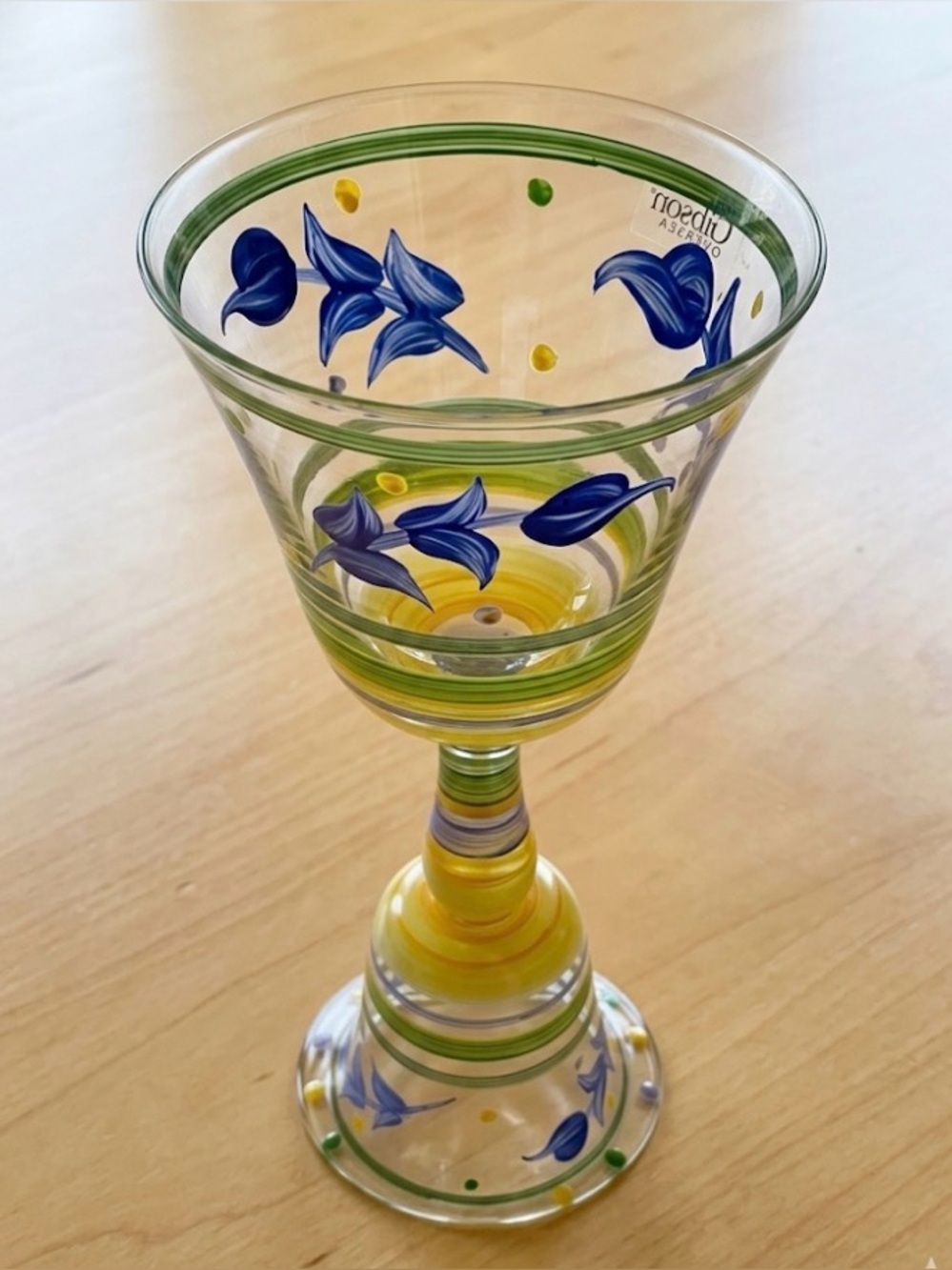 Gibson Overseas Hand-Painted Floral yellow,green & blue Stemmed Goblet